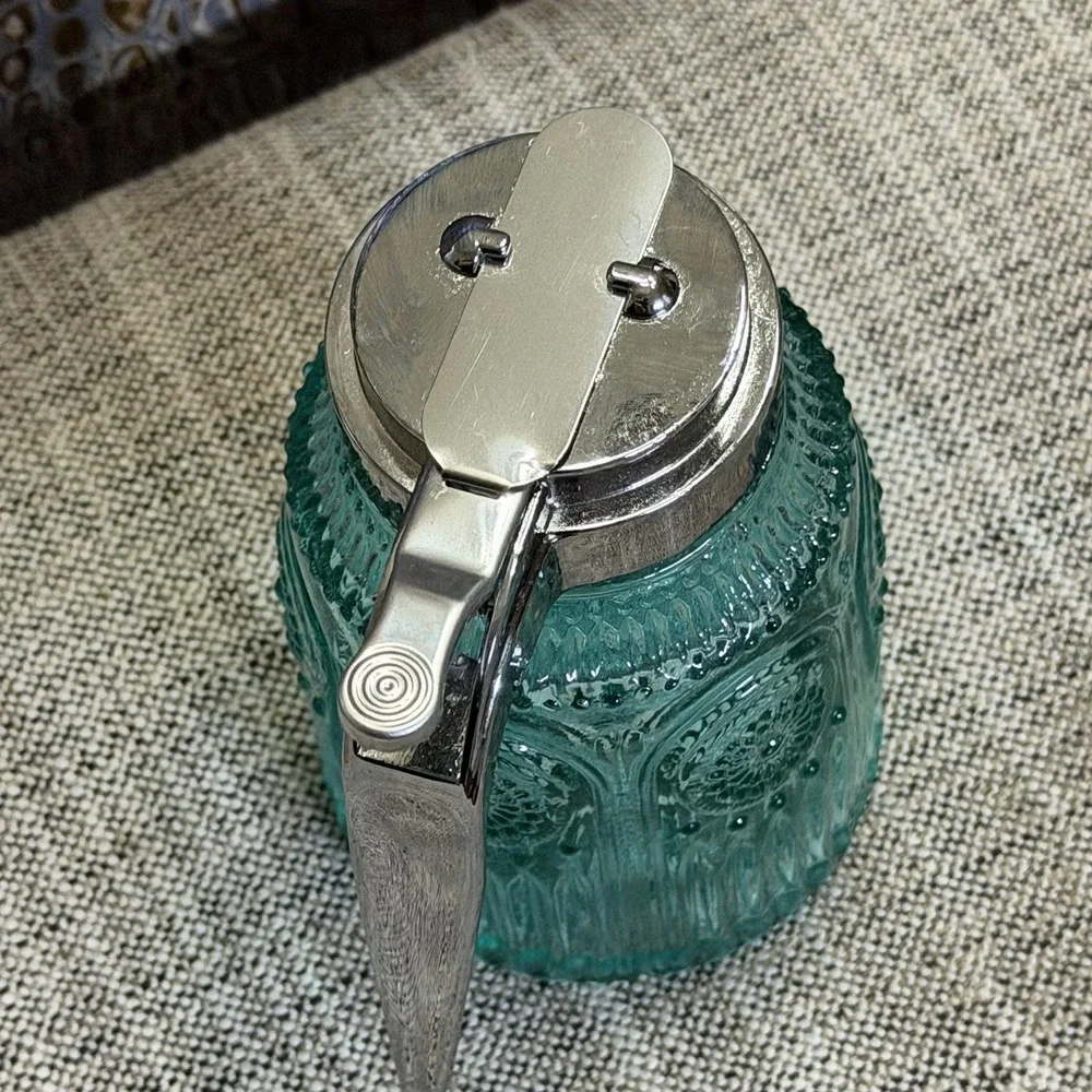 Pioneer Woman Adeline Turquoise‎ Glass Syrup Dispenser • Embossed • Farmhouse